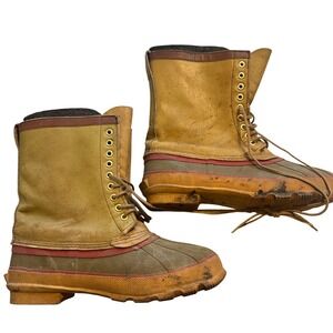 VTG World Famous Duck Boots Mens 10 Tan Winter Snow Outdoor Steel Shank Lace Up